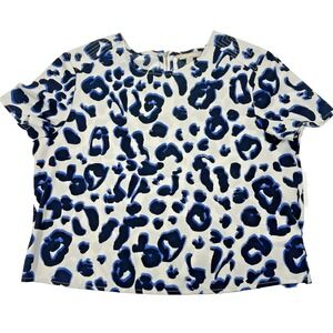 Banana Republic Cropped‎ Top Women's Size Large Blue Animal Print Zip Closure